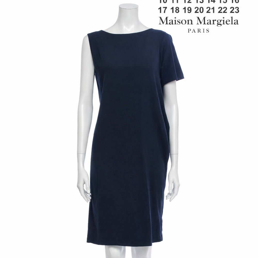 MM6 Maison Margiela Asymmetric Bateau Neck Shift Dress Blue — Knee Length Size M